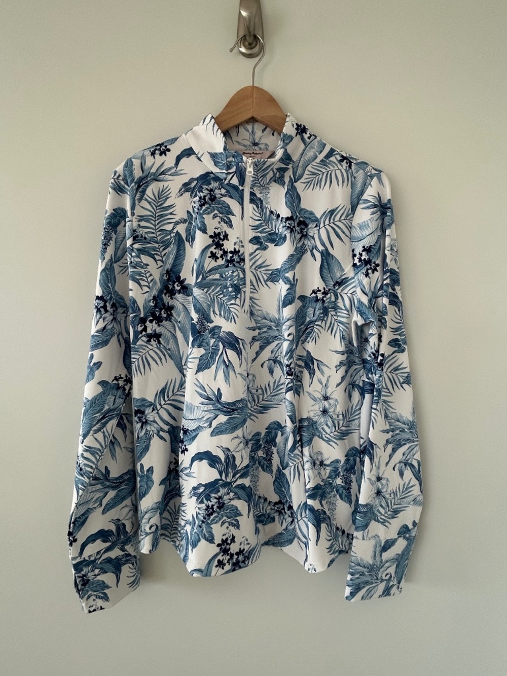 Tommy Bahama Golf 1/4 Zip Mock Neck Tabu Jungle Blue Sz XL  EUC